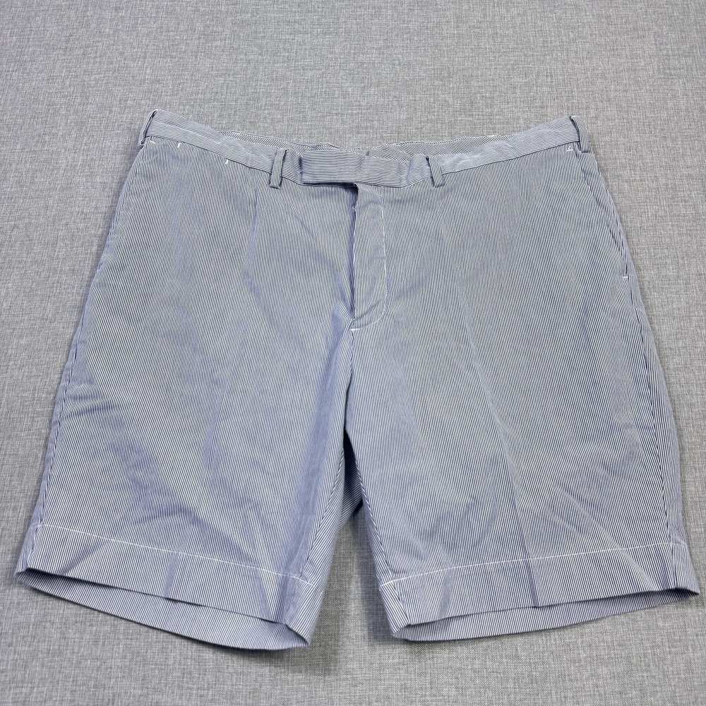 Polo Ralph Lauren Seersucker Chino Shorts Mens 40 Blue Striped Cotton Flat Front